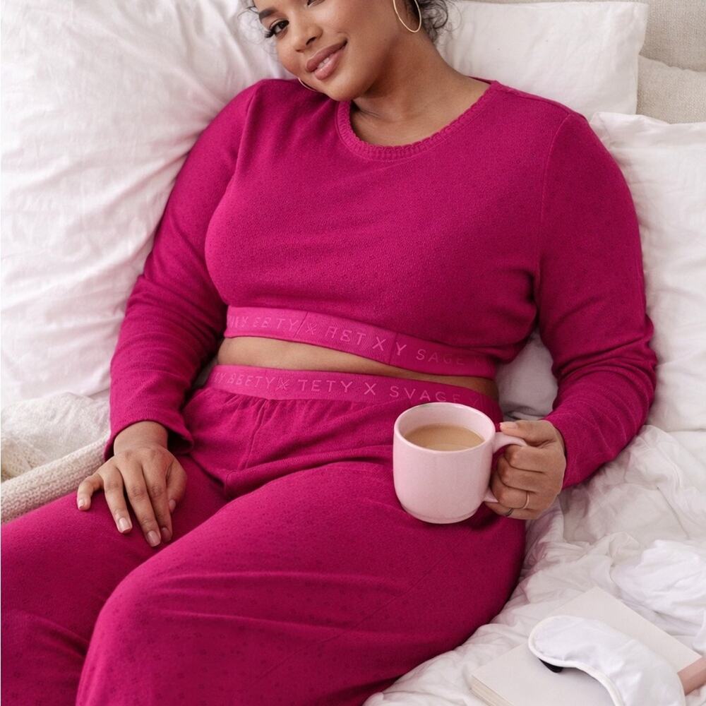 Savage X Fenty Fuchsia Cozy Lounge Set 2X Lightweight Cotton Breathable Eyelit